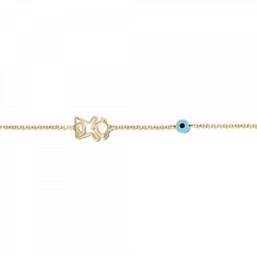 Babies bracelet K14 gold with girl, diamond 0.006ct VS2, H and turquoise pb0440 BRACELETS Κοσμηματα - chrilia.gr
