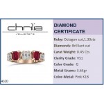 Half stone ring 18K pink gold with rubies 1.30ct and diamonds 0.45ct, VS1, G, da4320 ENGAGEMENT RINGS Κοσμηματα - chrilia.gr