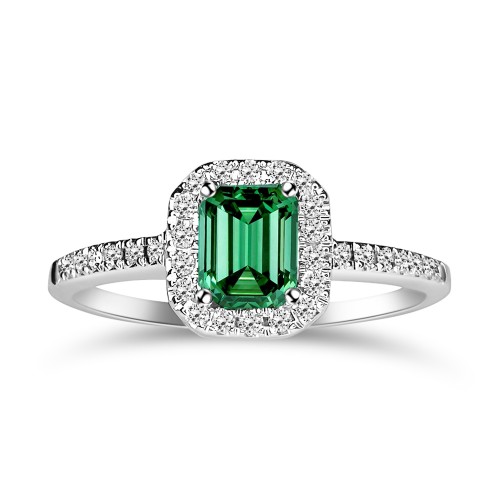 Solitaire ring 18K white gold with emerald 0.60ct and diamonds, VS1, G da4319 ENGAGEMENT RINGS Κοσμηματα - chrilia.gr