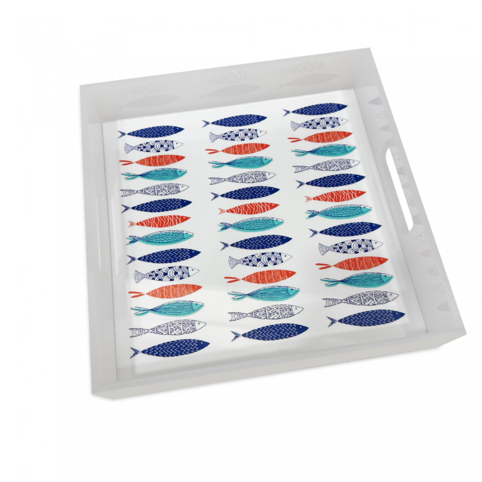 White plexiglass tray with fish 25 x 25 x 5.20cm, ac1704 GIFTS Κοσμηματα - chrilia.gr