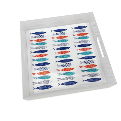 White plexiglass tray with fish 25 x 25 x 5.20cm, ac1704 GIFTS Κοσμηματα - chrilia.gr