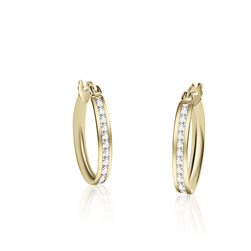 Hoop earrings round K14 gold with zircon, sk3550 EARRINGS Κοσμηματα - chrilia.gr