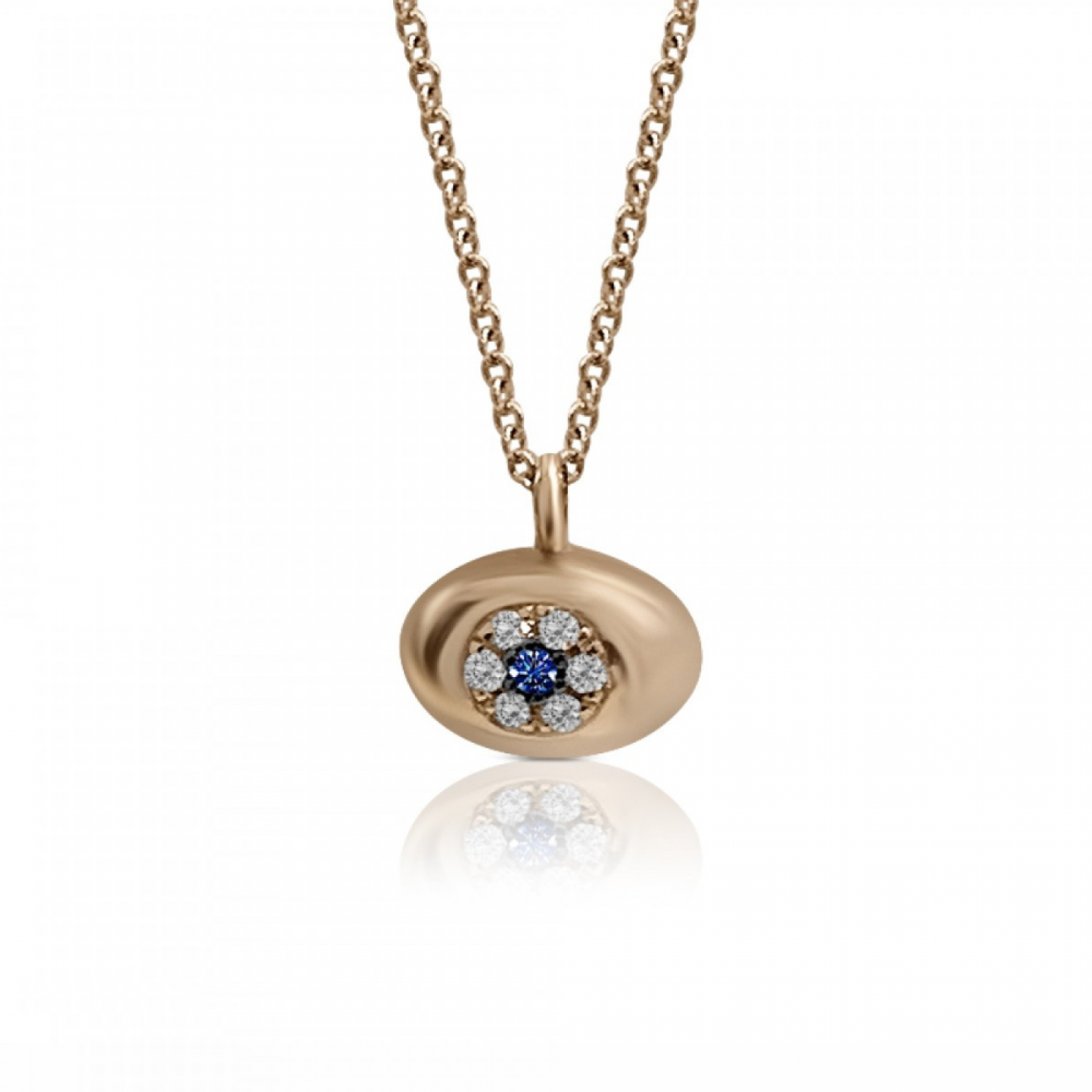 Eye necklace, Κ18 pink gold with blue and white diamonds 0.08ct, VS2, H ko4793 NECKLACES Κοσμηματα - chrilia.gr
