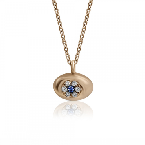Eye necklace, Κ18 pink gold with blue and white diamonds 0.08ct, VS2, H ko4793 NECKLACES Κοσμηματα - chrilia.gr