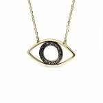 Eye neclace, Κ14 gold with black diamonds 0.06ct, ko6066 NECKLACES Κοσμηματα - chrilia.gr