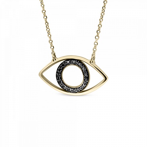 Eye neclace, Κ14 gold with black diamonds 0.06ct, ko6066 NECKLACES Κοσμηματα - chrilia.gr
