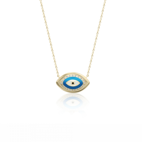 Eye necklace, Κ18 gold with diamonds 0.21ct, VS1, G and enamel, ko6008 NECKLACES Κοσμηματα - chrilia.gr