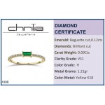 Solitaire ring 18K gold with emerald 0.12ct and diamonds 0.09ct VS1, Η da4188 ENGAGEMENT RINGS Κοσμηματα - chrilia.gr