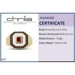 Δαχτυλίδι, Κ18 χρυσό με ρουμπίνι 0.24ct, καφέ διαμάντια 0.17ct και σμάλτο, da4297 ΔΑΧΤΥΛΙΔΙΑ Κοσμηματα - chrilia.gr