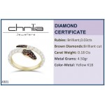 Multistone snake ring, 18K gold with brown diamonds 0.18ct, rubies 0.03ct and enamel, da4301 RINGS Κοσμηματα - chrilia.gr