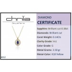 Necklace Κ18 gold with sapphire 0.38cts and diamonds 0.14ct, VS1, G, ko6012 NECKLACES Κοσμηματα - chrilia.gr