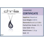 Eye necklace, Κ9 white gold with sapphires 0.50ct and diamonds, VS1, G, ko6067 NECKLACES Κοσμηματα - chrilia.gr