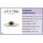 Eye ring 18K gold with black diamond 0.02ct, blue diamonds 0.06ct and diamonds 0.09ct , VS1, G, da4294 ENGAGEMENT RINGS Κοσμηματα - chrilia.gr