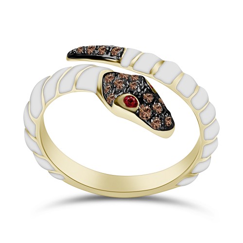 Multistone snake ring, 18K gold with brown diamonds 0.18ct, rubies 0.03ct and enamel, da4301 RINGS Κοσμηματα - chrilia.gr