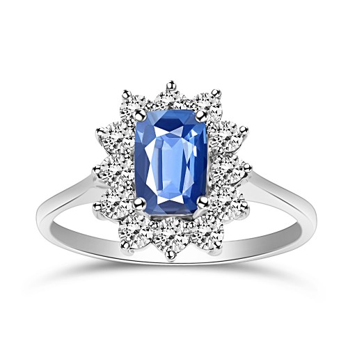 Solitaire ring 18K white gold with sapphire 0.59ct and diamonds , VS1, G da4315 ENGAGEMENT RINGS Κοσμηματα - chrilia.gr