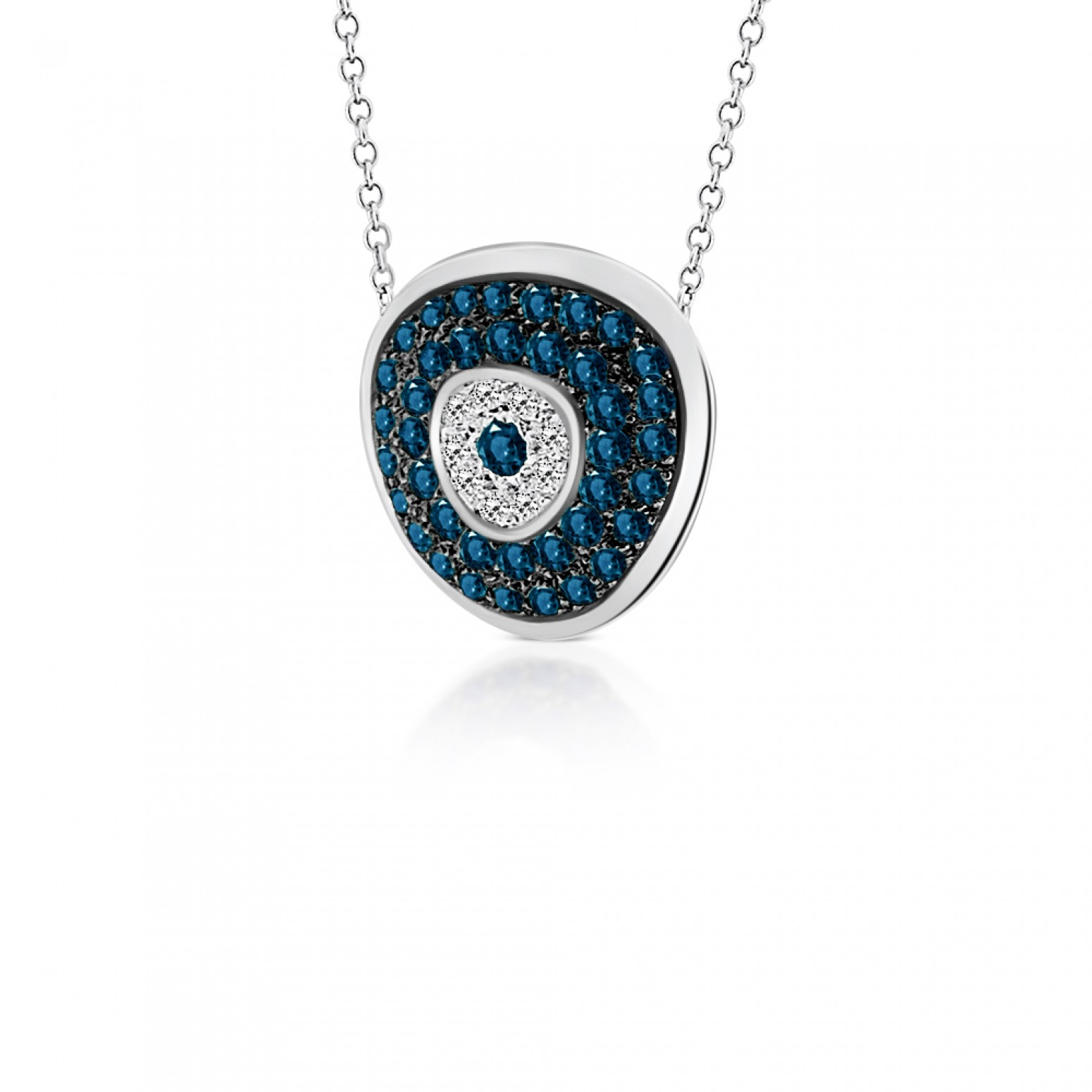 Eye necklace, Κ18 white gold with London Blue topaz 1.35ct and diamonds 0.10ct, VS1, H ko5970 NECKLACES Κοσμηματα - chrilia.gr