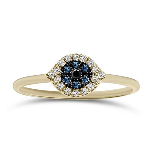 Δαχτυλίδι μάτι Κ18 χρυσό με μαύρο διαμάντι 0.02ct, μπλε διαμάντια 0.06ct και διαμάντια 0.09ct, VS1, G, da4294 ΔΑΧΤΥΛΙΔΙΑ ΑΡΡΑΒΩΝΑ Κοσμηματα - chrilia.gr