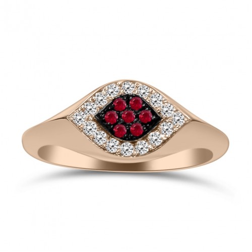 Eye ring 18K pink gold with rubies 0.08ct and diamonds 0.14ct VS1, G da4298 ENGAGEMENT RINGS Κοσμηματα - chrilia.gr