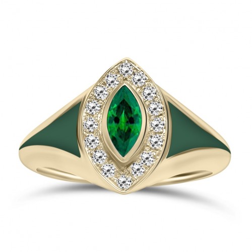 Multistone ring 18K gold with emerald 0.34ct, diamonds and enamel, da4299 RINGS Κοσμηματα - chrilia.gr