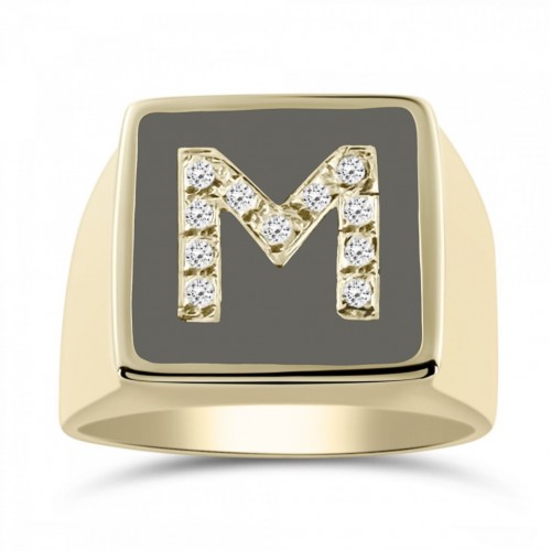 Ring with monogram, K9 gold with zircon and enamel, da4280 RINGS Κοσμηματα - chrilia.gr