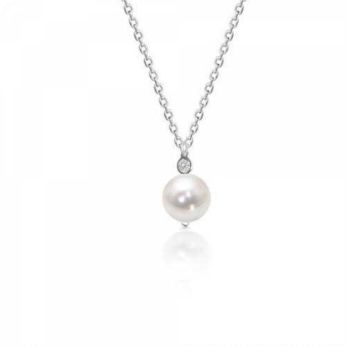 Necklace, Κ14 white gold with pearl and diamond 0.02ct, VS1, H, ko4597 NECKLACES Κοσμηματα - chrilia.gr