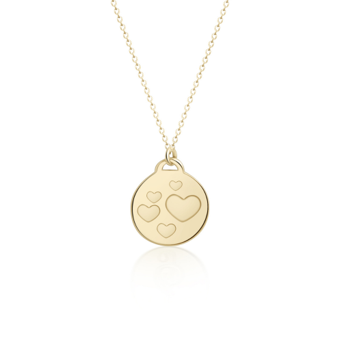 Round necklace, Κ14 gold with hearts, ko4981 NECKLACES Κοσμηματα - chrilia.gr