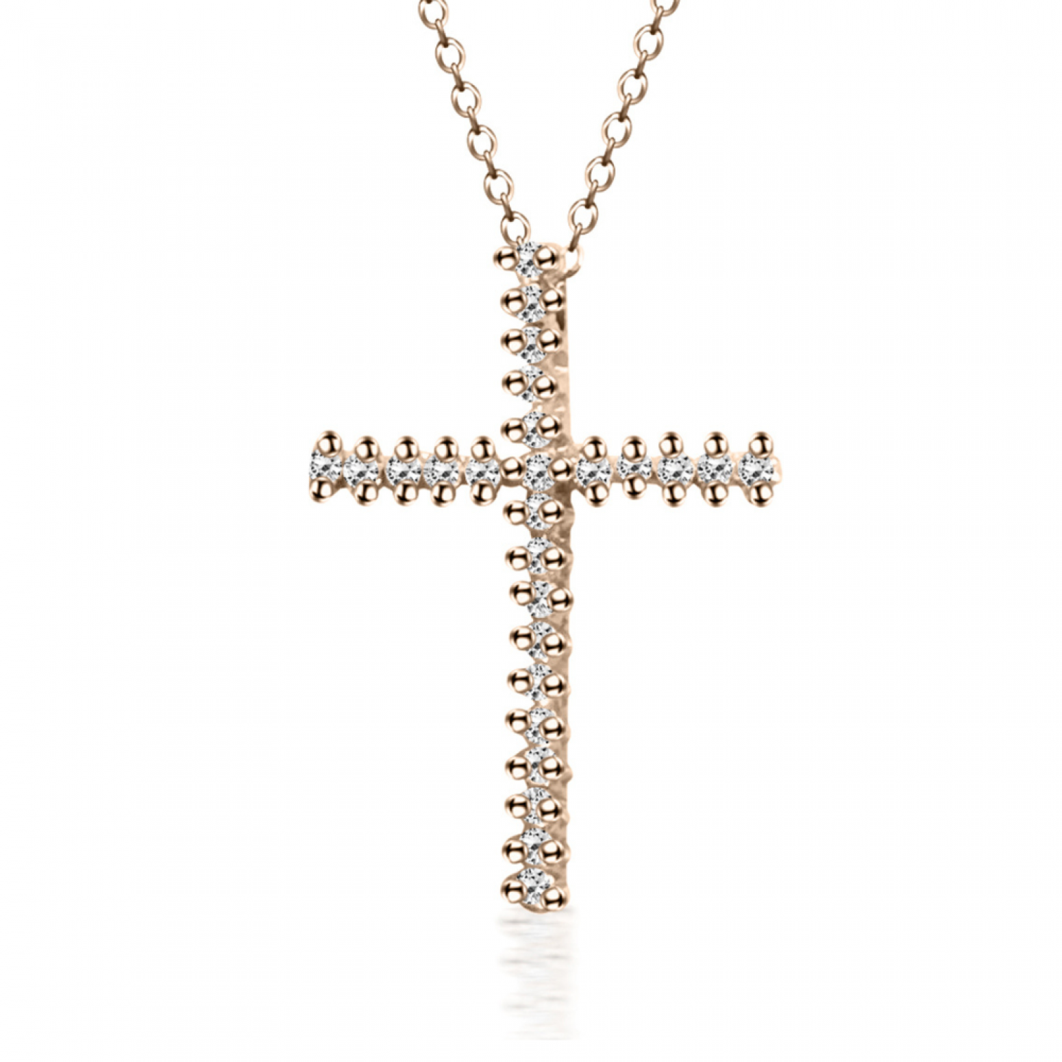 Baptism cross with chain K18 pink gold with diamonds 0.015ct, VS2, H ko5214 CROSSES Κοσμηματα - chrilia.gr