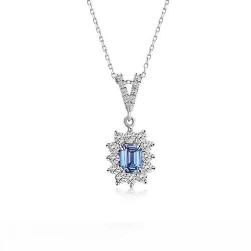 Multistone necklace 18K white gold with sapphire 0.60ct and diamonds 0.36ct, VS1, G ko6072 NECKLACES Κοσμηματα - chrilia.gr