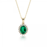 Solitaire rosette necklace, Κ18 gold with emerald 0.50ct and diamond 0.12ct, VS1, G, ko6073 NECKLACES Κοσμηματα - chrilia.gr