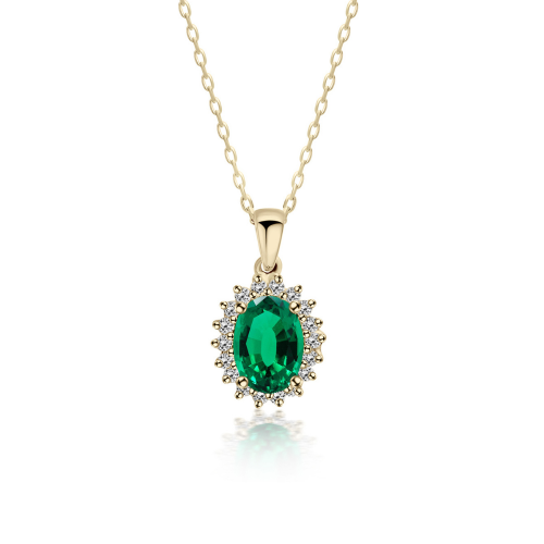 Solitaire rosette necklace, Κ18 gold with emerald 0.50ct and diamond 0.12ct, VS1, G, ko6073 NECKLACES Κοσμηματα - chrilia.gr