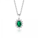 Solitaire rosette necklace, Κ18 white gold with emerald 0.34ct and diamond 0.18ct, VS1, G, ko6074 NECKLACES Κοσμηματα - chrilia.gr