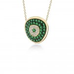 Eye necklace, Κ18 gold with emeralds 1.35ct and diamonds 0.10ct, VS1, H ko5987 NECKLACES Κοσμηματα - chrilia.gr