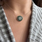 Eye necklace, Κ18 gold with emeralds 1.35ct and diamonds 0.10ct, VS1, H ko5987 NECKLACES Κοσμηματα - chrilia.gr