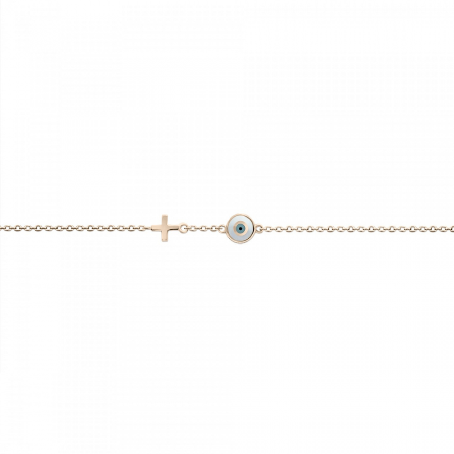 Bracelet with eye and cross, Κ9 pink gold with enamel, br2422 BRACELETS Κοσμηματα - chrilia.gr