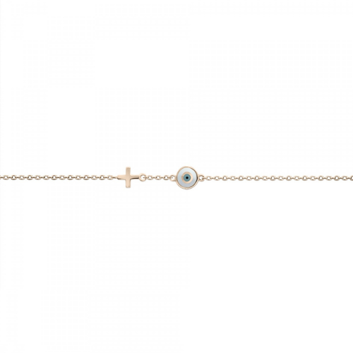 Bracelet with eye and cross, Κ9 pink gold with enamel, br2422 BRACELETS Κοσμηματα - chrilia.gr