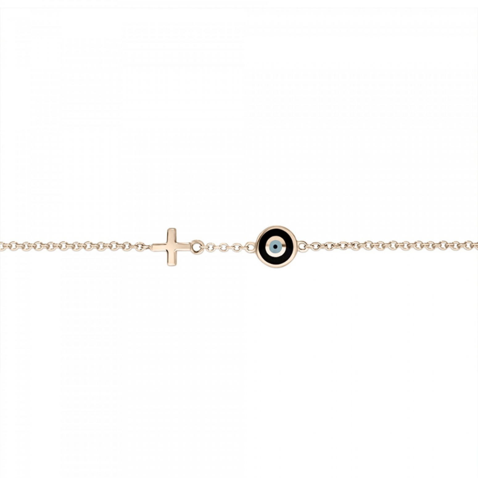 Bracelet with eye and cross, Κ9 pink gold with enamel, br2424 BRACELETS Κοσμηματα - chrilia.gr
