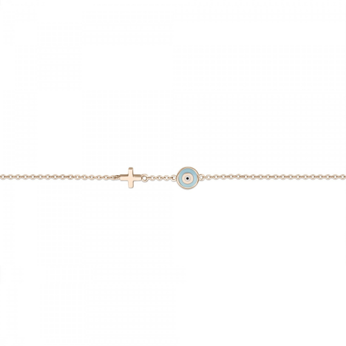 Bracelet with eye and cross, Κ9 pink gold with enamel, br2425 BRACELETS Κοσμηματα - chrilia.gr