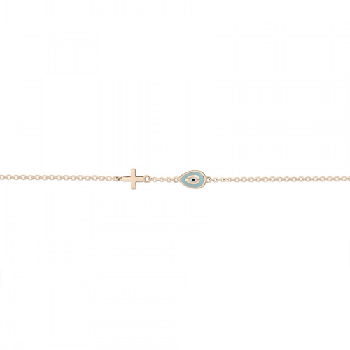 Bracelet with eye and cross, Κ9 pink gold with enamel, br2426 BRACELETS Κοσμηματα - chrilia.gr