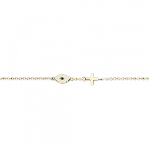 Bracelet with eye and cross, Κ9 gold with enamel, br2735 BRACELETS Κοσμηματα - chrilia.gr