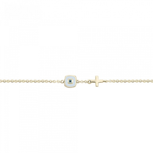 Bracelet with eye and cross, Κ9 gold with enamel, br2734 BRACELETS Κοσμηματα - chrilia.gr