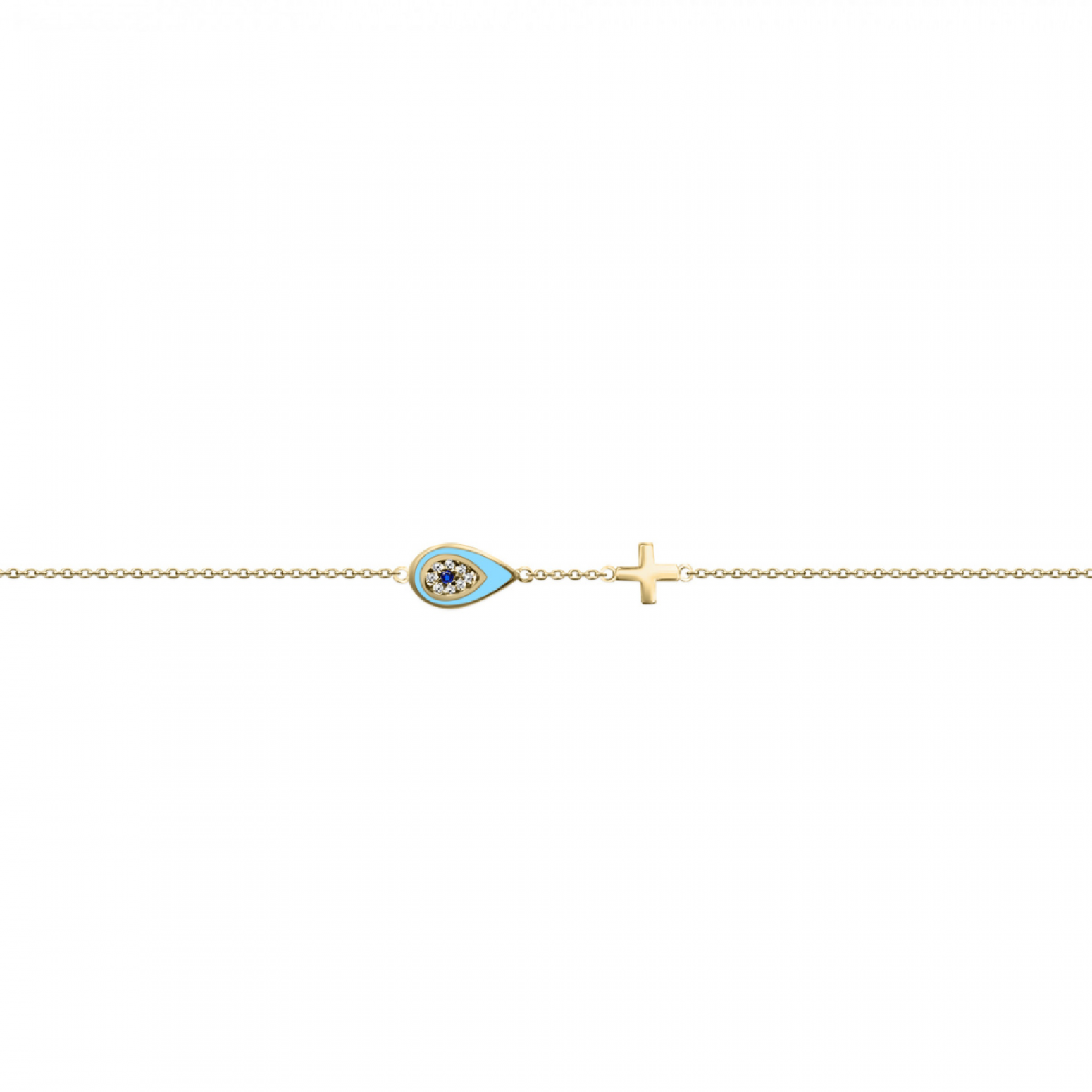 Bracelet with eye and cross, Κ9 gold with enamel, br2731 BRACELETS Κοσμηματα - chrilia.gr