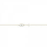 Bracelet with eye and cross Κ14 gold with blue,white zircon and enamel, br2905 BRACELETS Κοσμηματα - chrilia.gr