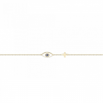 Bracelet with eye and cross Κ14 gold with blue,white zircon and enamel, br2905 BRACELETS Κοσμηματα - chrilia.gr