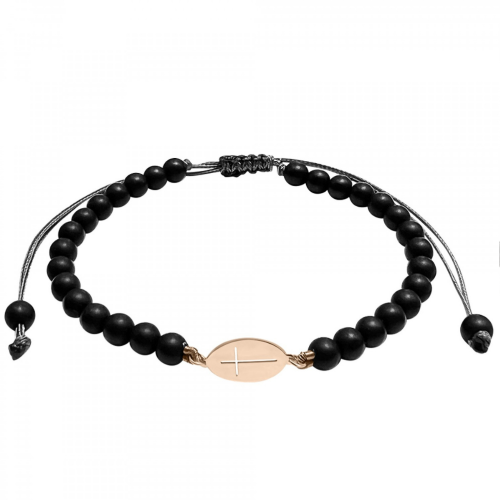 Women bracelet with cross, 14K pink gold with black onyx, br2538 BRACELETS Κοσμηματα - chrilia.gr