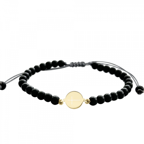 Women bracelet with cross, 14K gold with black onyx, br2541 BRACELETS Κοσμηματα - chrilia.gr