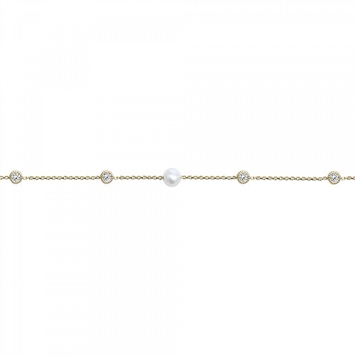 Bracelet with rounds, Κ14 gold with pearl and zircon, H br2386 BRACELETS Κοσμηματα - chrilia.gr