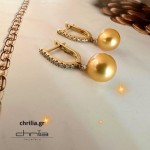 Hoop earrings 18K gold with diamonds 0.12ct and golden pearls 8.50 - 9.00mm, VS1, G, sk4019 EARRINGS Κοσμηματα - chrilia.gr
