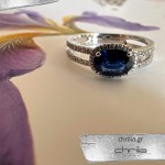 Solitaire ring 18K white gold with sapphire 1.10ct and diamonds 0.15ct, VS1, G da4189 ENGAGEMENT RINGS Κοσμηματα - chrilia.gr