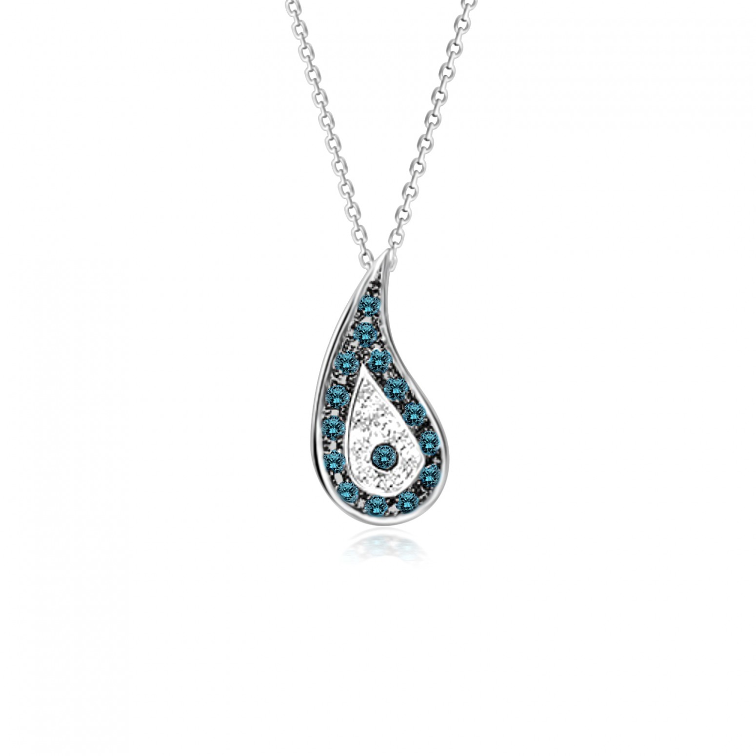 Eye necklace, Κ9 white gold with blue and white diamonds 0.48ct, VS1, G, ko5827 NECKLACES Κοσμηματα - chrilia.gr