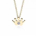 Crown necklace, Κ14 gold with diamond 0.02ct, VS2, H pk0203 NECKLACES Κοσμηματα - chrilia.gr